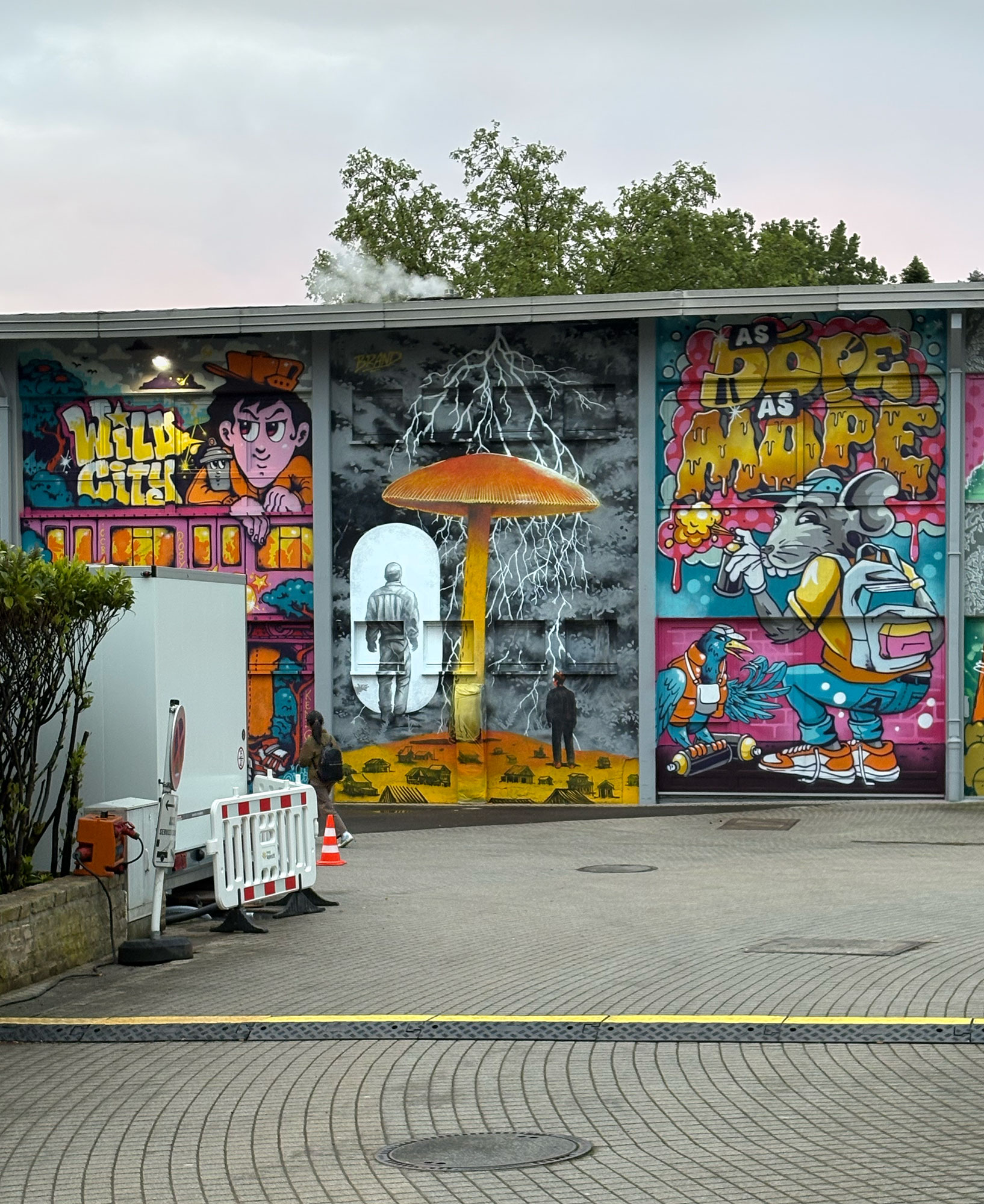 Mushroom mycelium facade mural in Luxembourg by BRAND Urban Art