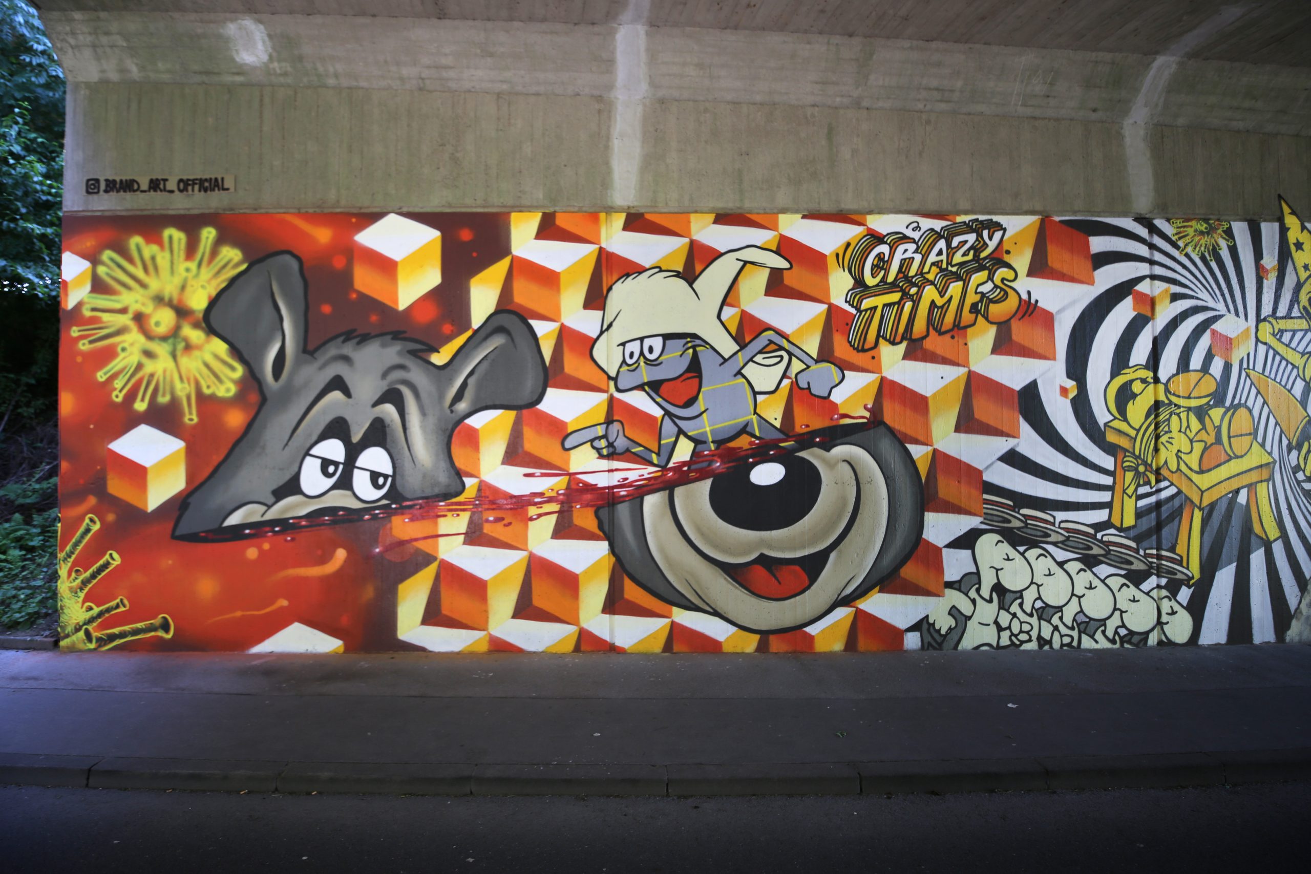Crazy Times / Summer Heat — tunnel with opposing murals